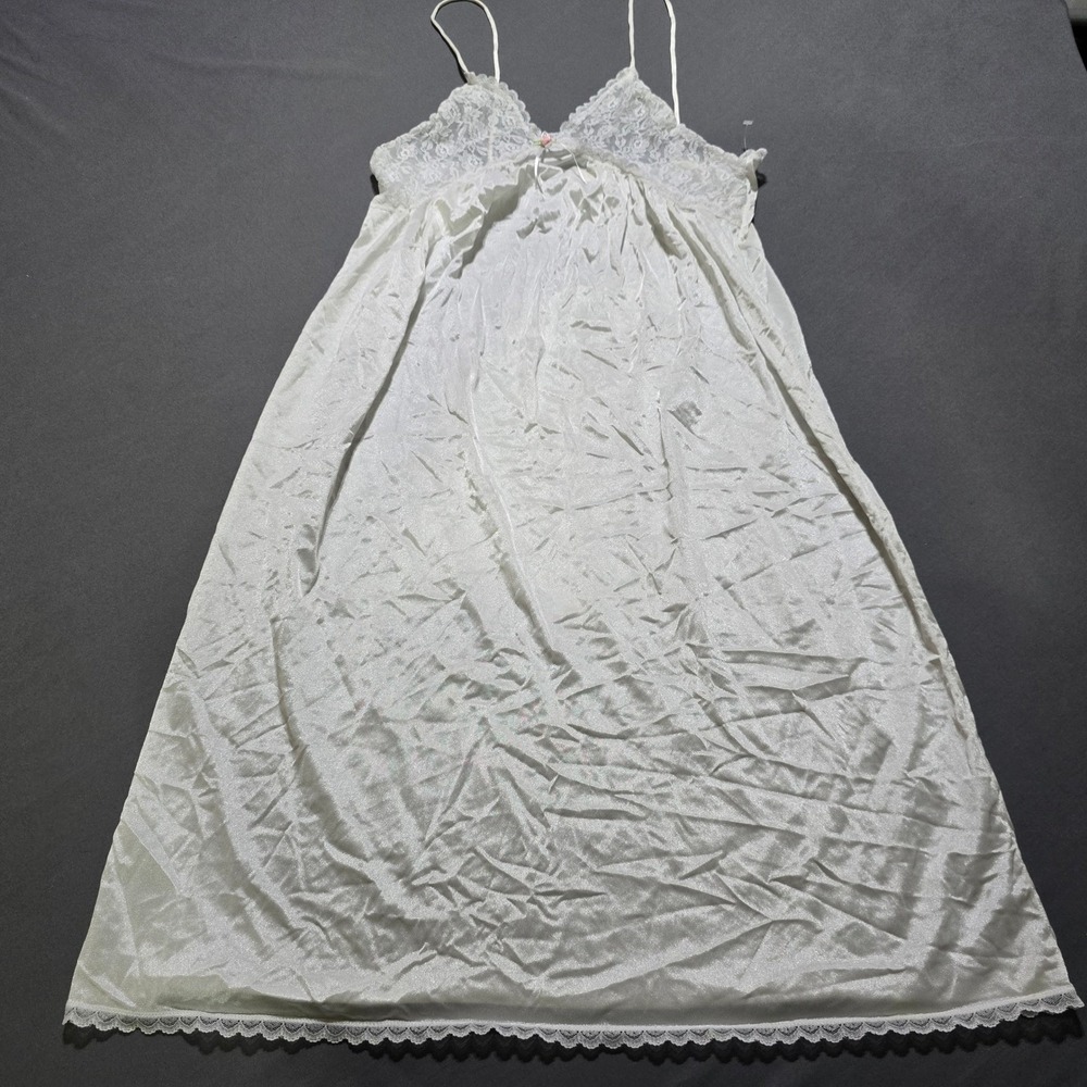 vintage‎ Cachet White Lace Trim Satin Nightgown Slip Dress M 12-14